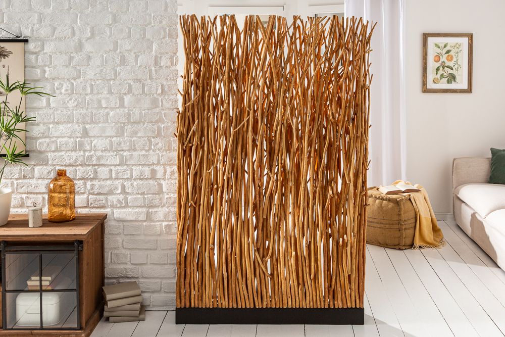Handgefertigte Stehlampe NATURAL PARAVENT 180cm Longan-Holz Raumtrenner