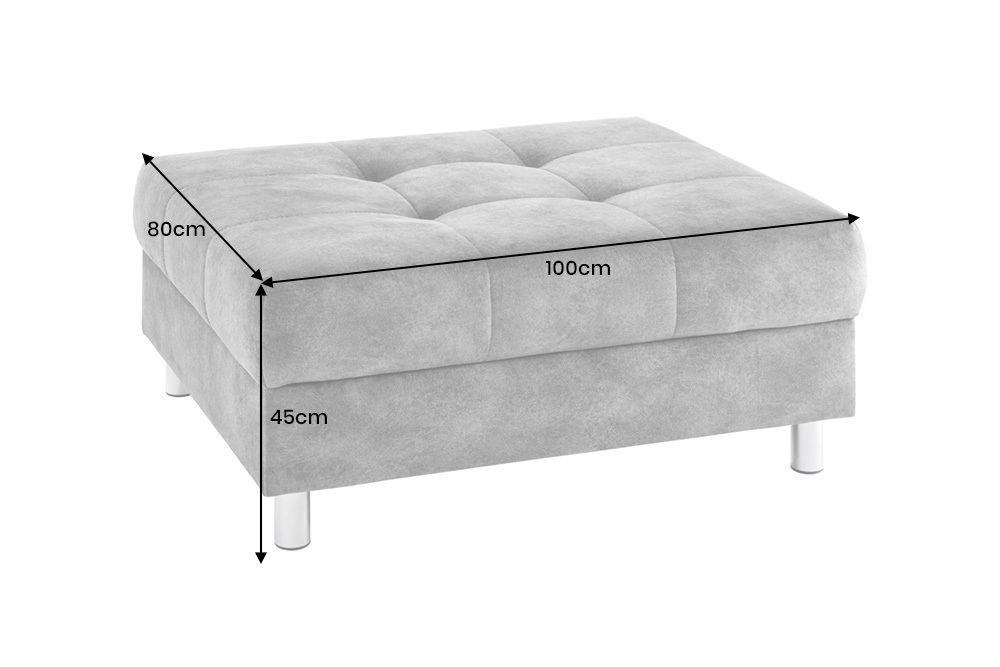 Hocker KENT 100cm grau Samt Taschenfederkern silberne Füße Sitzhocker Fußhocker