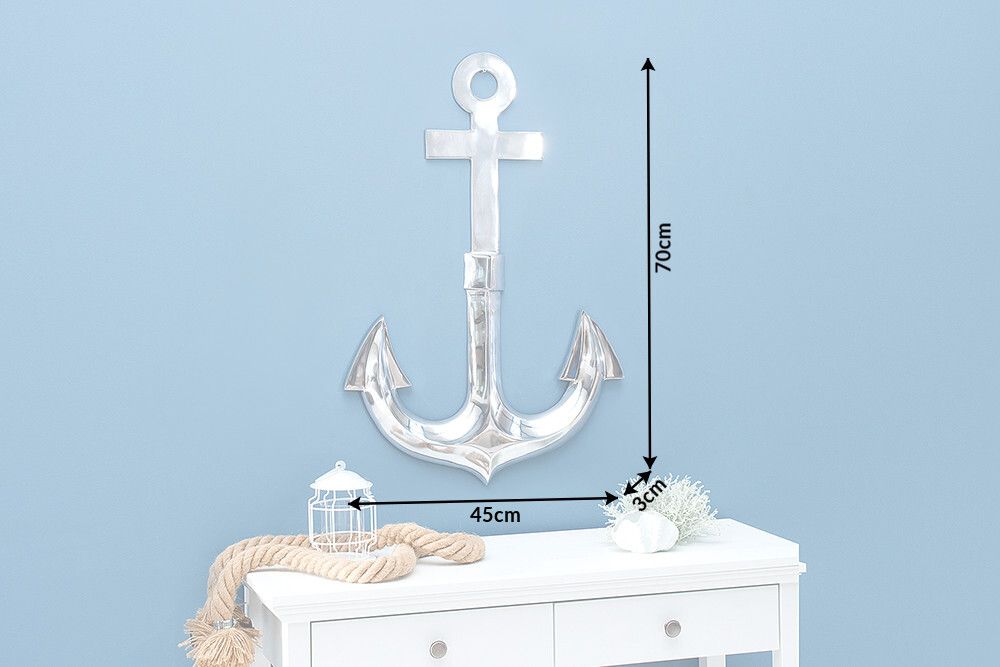 Maritime Wanddekoration SEVEN SEAS 70cm silber 3D Anker