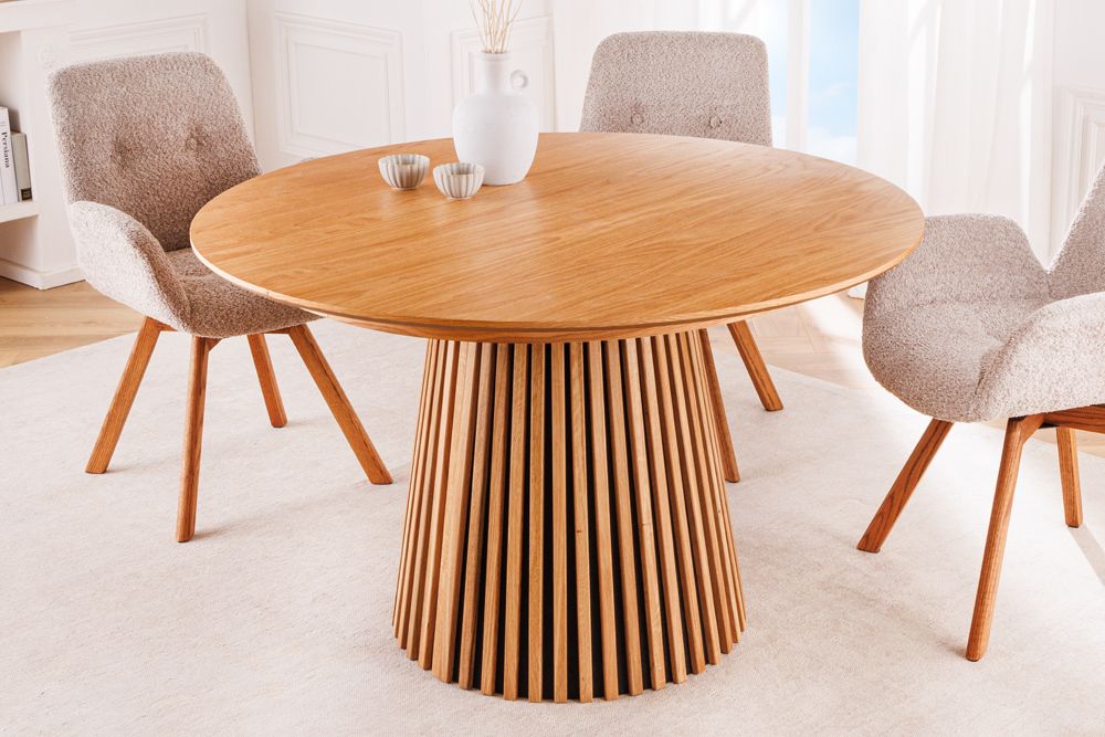 Ausziehbarer Esstisch VALHALLA WOOD 120-160-200cm natur Eichenholz oval Säulenfuß