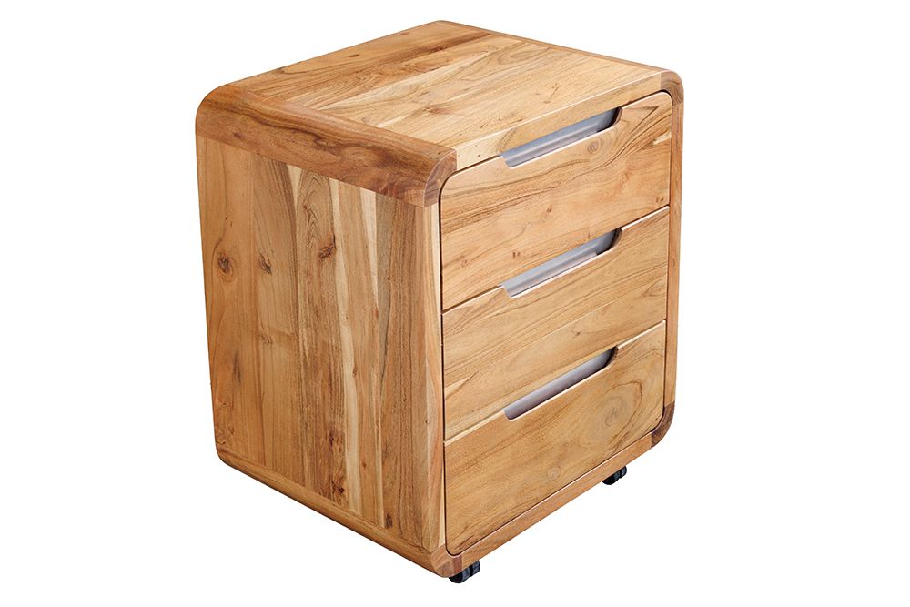 Massiver Rollcontainer CUBUS 60cm braun Akazienholz honey finish drei Schubladen