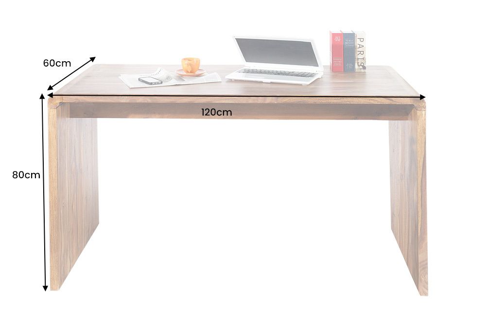 Massivholz Bürotisch CUBUS 120cm braun Sheeshamholz stone finish Schreibtisch