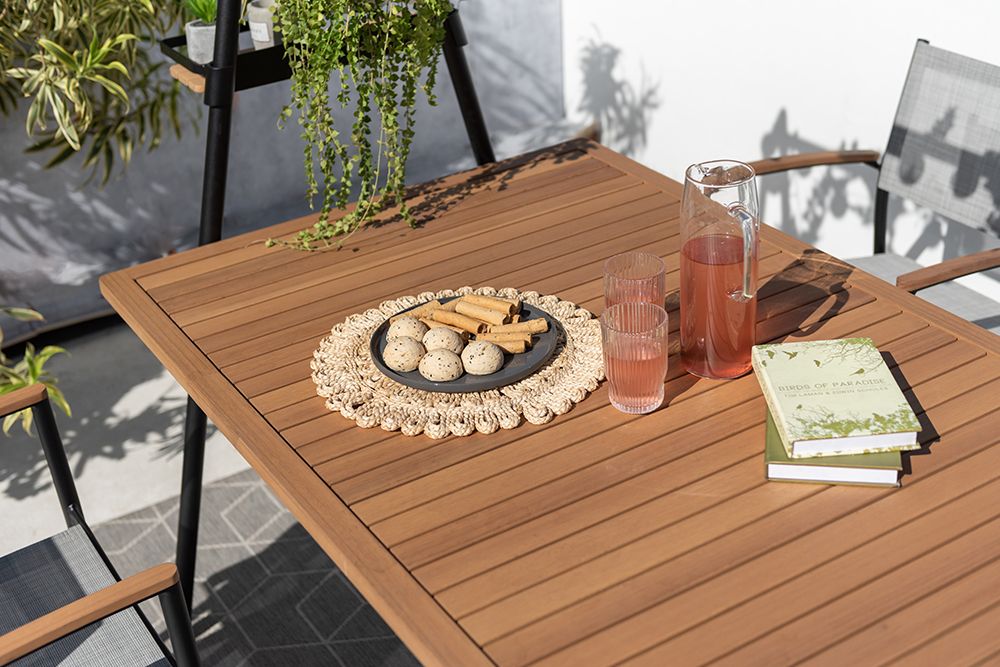 Outdoor Gartentisch RIO 190cm anthrazit Aluminium Massivholz mit Dekostange wetterfest