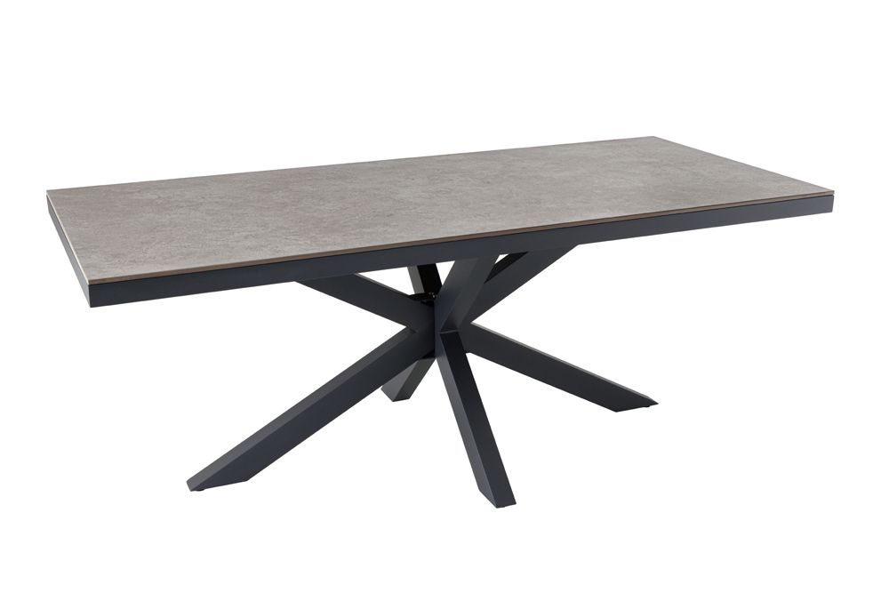 In- und Outdoor Esstisch GALAXIE 160cm hellgrau Keramik anthrazit Aluminium