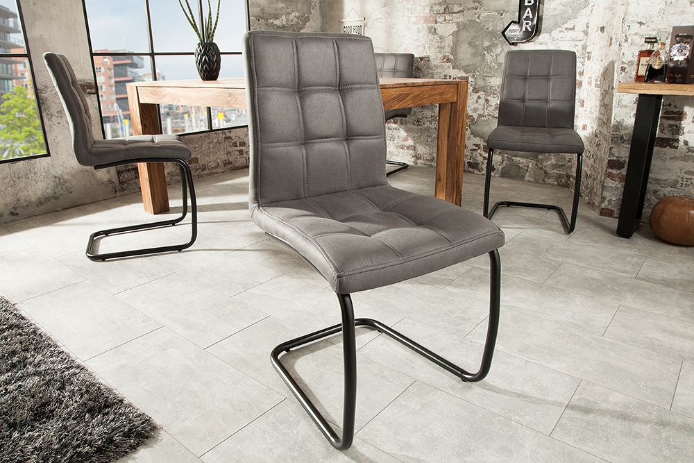 Industrial Freischwinger Stuhl MODENA vintage grau mit Ziersteppung