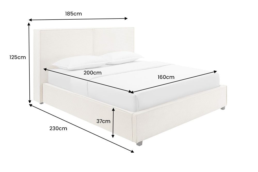Modernes Boxbett ROCCO 160x200cm beige Cord mit Stauraum und Lattenrost