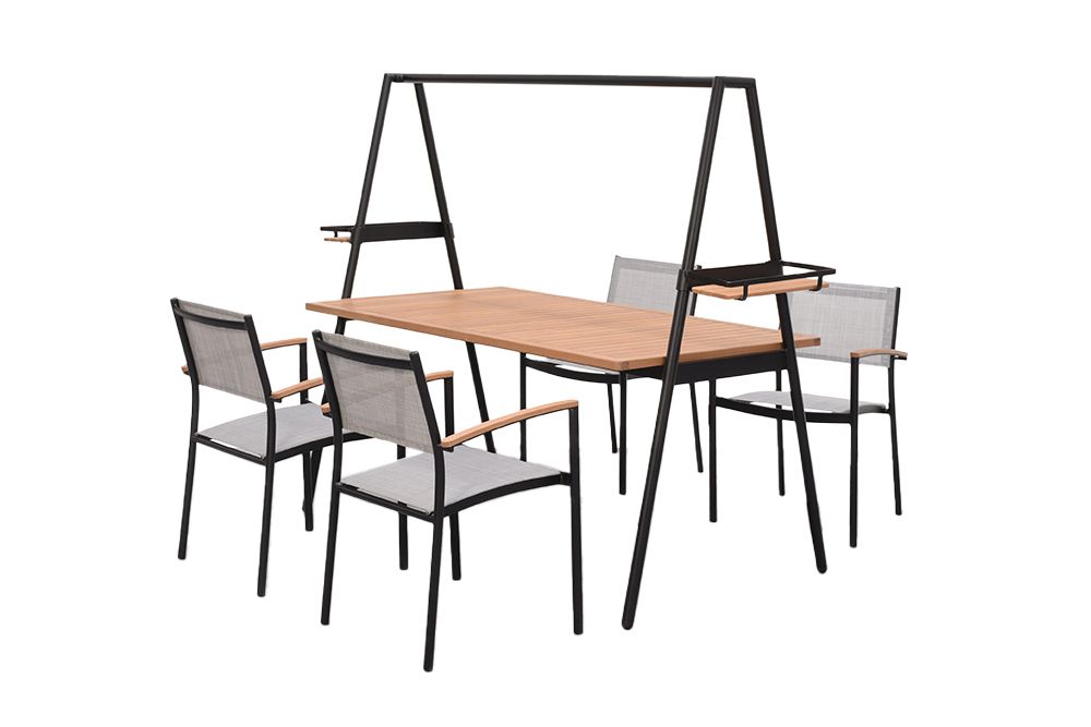 Outdoor Gartentisch RIO 190cm anthrazit Aluminium Massivholz mit Dekostange wetterfest