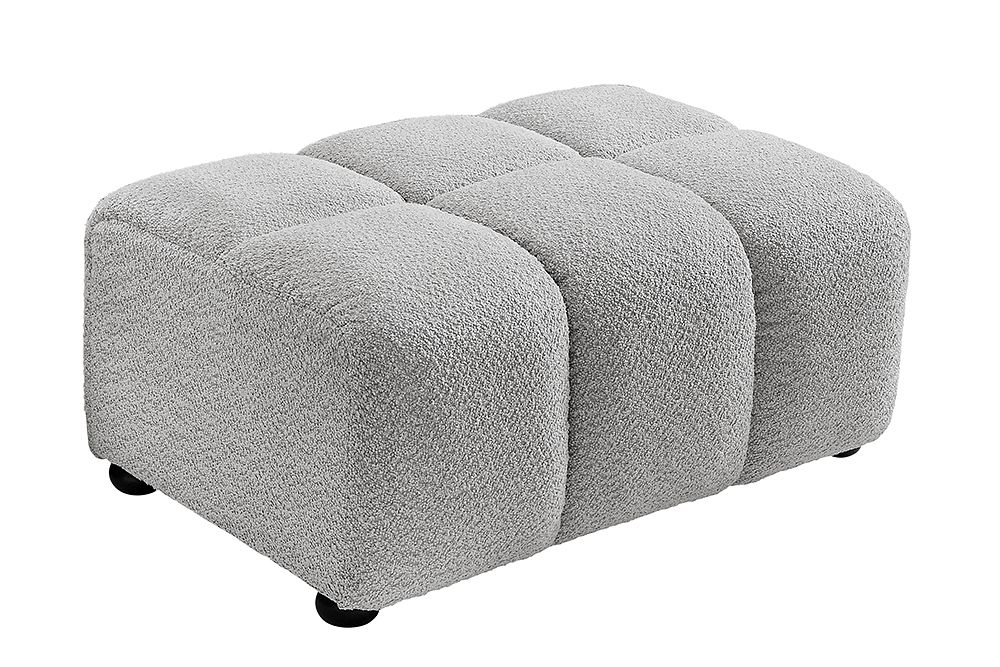 Moderner Hocker CLOUD 100cm grau Bouclé Federkern Fußhocker Sitzhocker