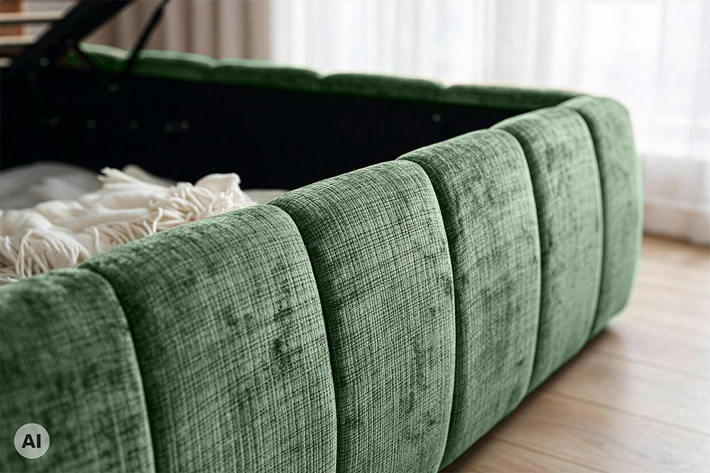Design Boxbett ADLON 180x200cm petrol grün Chenille Cremona mit Stauraum und Lattenrost