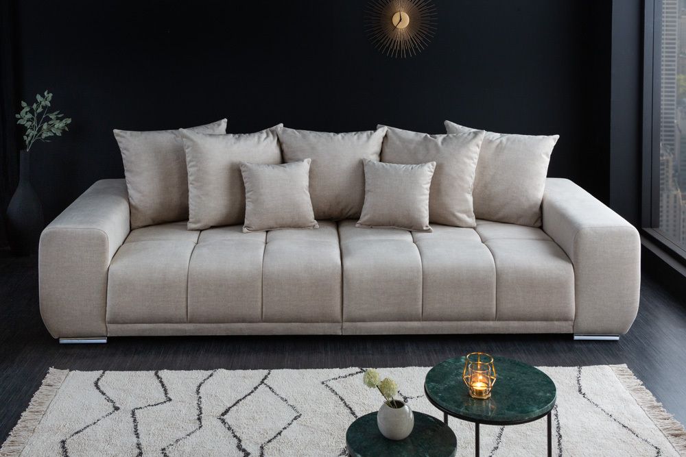 Big Sofa ELEGANCIA 285cm champagner beige Vogue Velours Samt inkl. Kissen Federkern