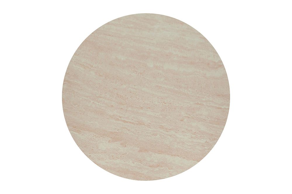Runder Couchtisch ENSO 80cm champagner greige Travertin Keramik Walnussholz