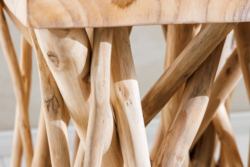 Massivholz Beistelltisch DRIFTWOOD 60cm natur Teak viereckig im Stelzen-Design