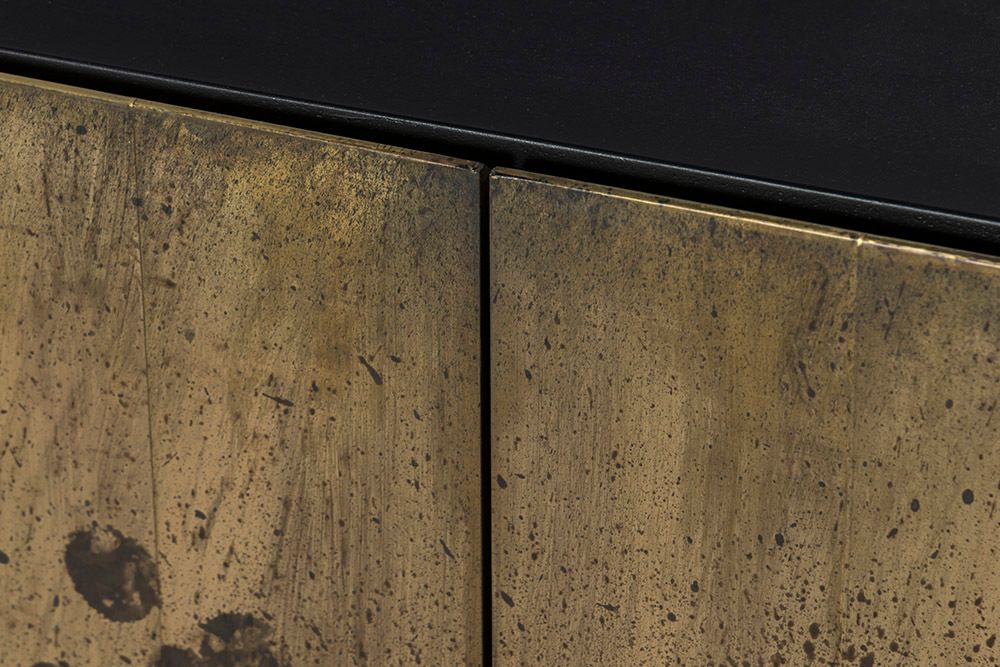 Exklusives Sideboard OXID 180cm schwarz gold massives Mangoholz Metall Soft Close