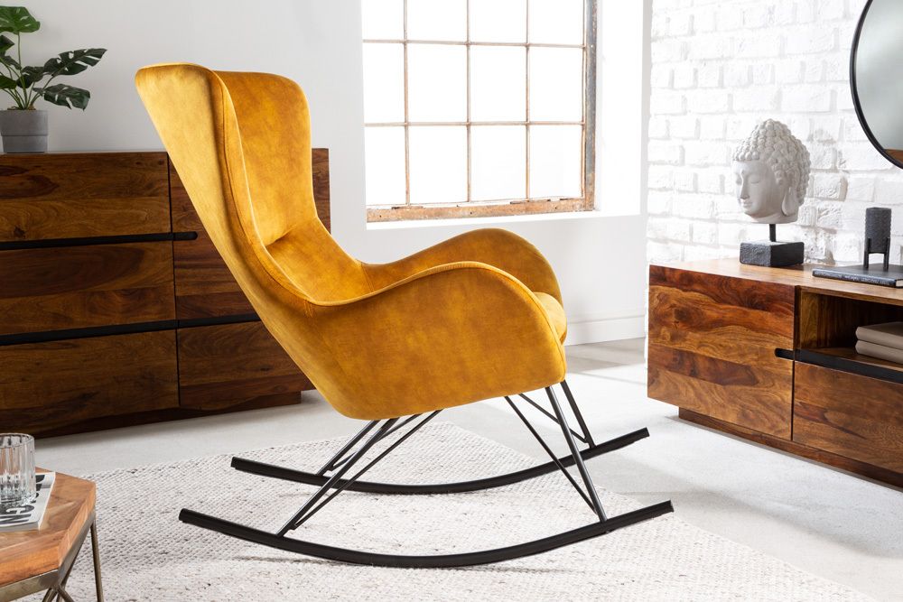 Design Schaukelstuhl SCANDINAVIA SWING senfgelb Samt Sessel