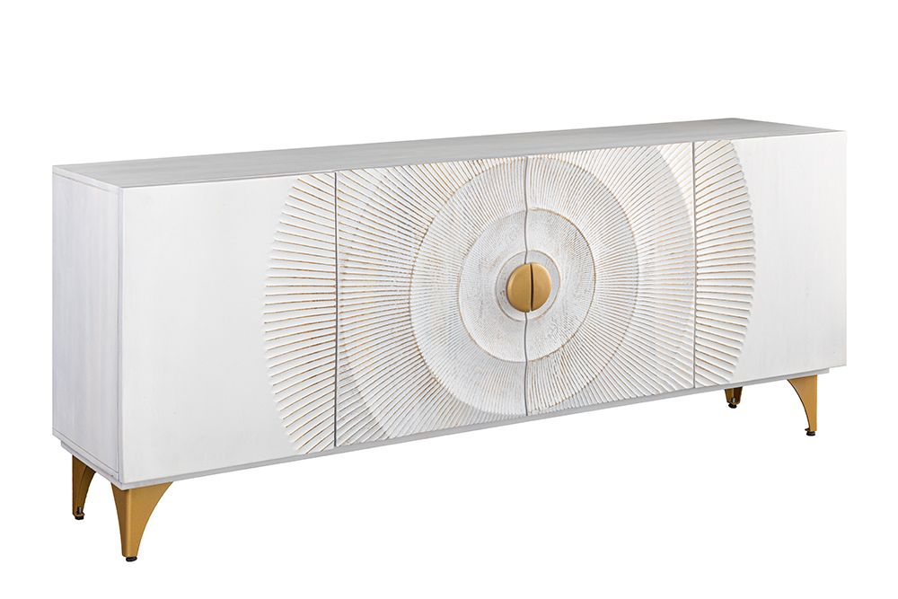 Handgearbeitetes Sideboard GOLDEN SUNSET 180cm weiß gold Mangoholz Metallbeine