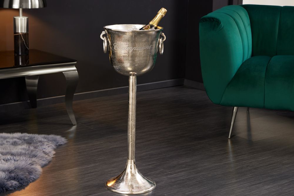 Dekorativer Sektkühler CHAMPAGNE 80cm antik silber handmade Metall Flaschenkühler