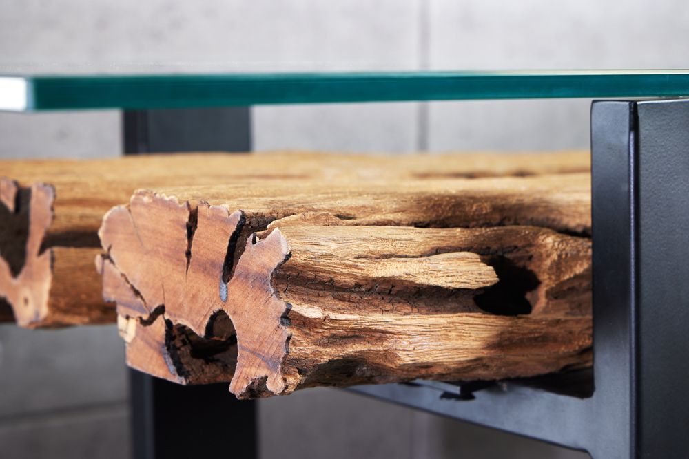 Design Konsolentisch BARRACUDA 150cm recyceltes Teakholz Glas Industrial