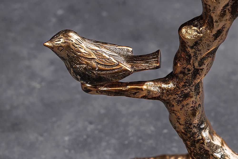 In- und Outdoor Beistelltisch BIRDS 65cm messing antik Blatt-Design wetterfest Vogel-Skulptur