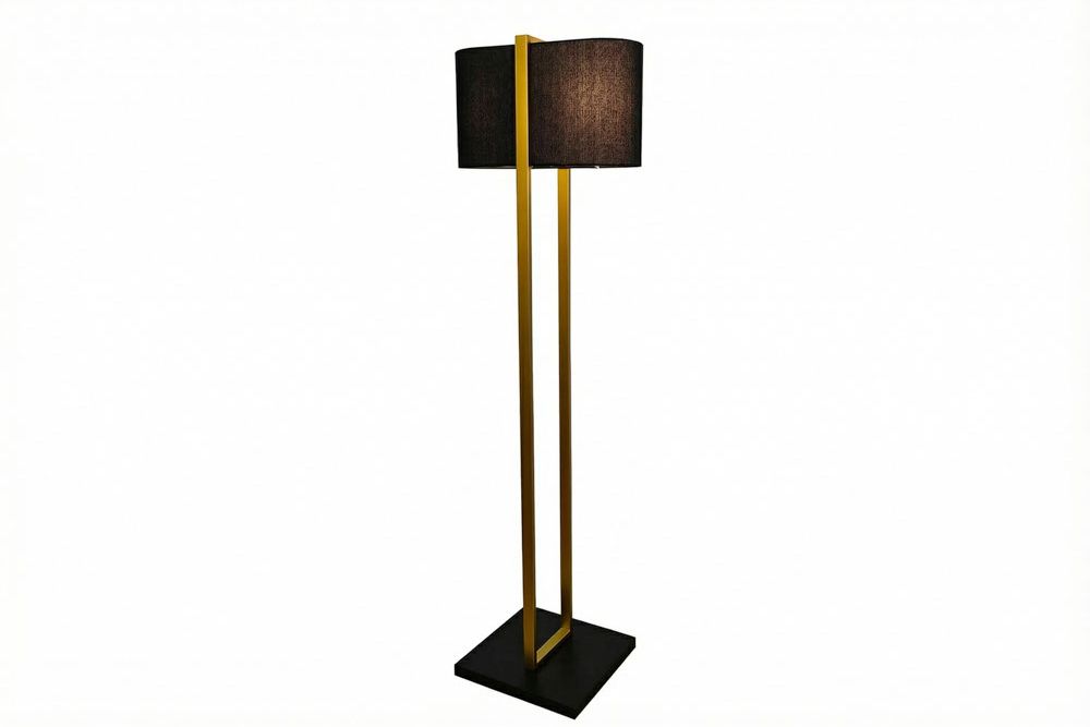 Minimalistische Stehlampe COLLEEN 160cm gold schwarz Stoffschirm mit Metallfuß