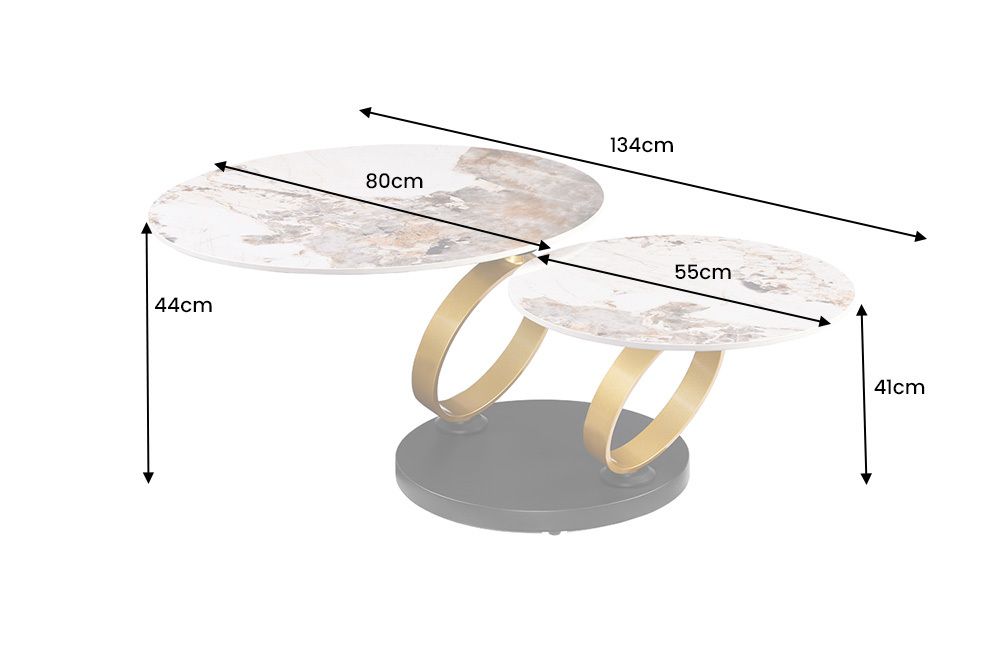 Design Couchtisch DANCING RINGS weiß braun rund drehbar Pandora Keramik gold