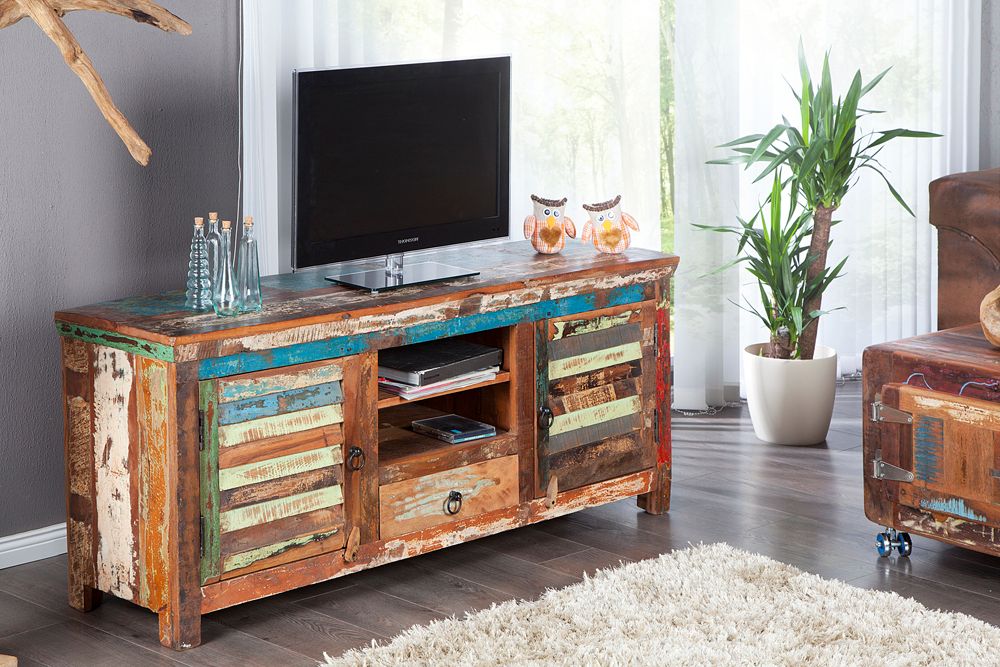 Einzigartiges TV-Board JAKARTA 150cm bunt recyceltes Massivholz