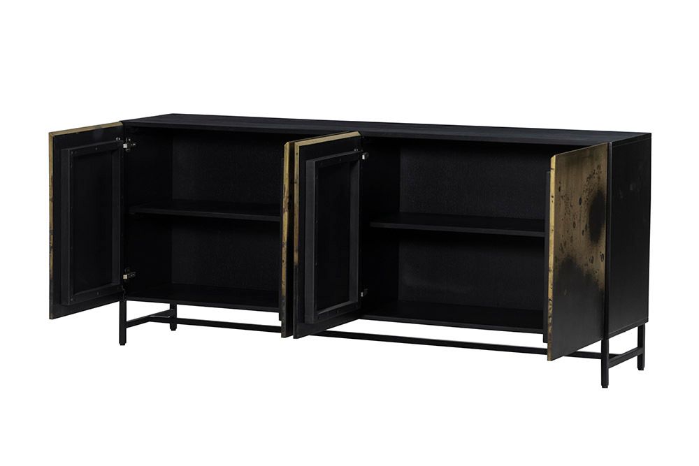 Exklusives Sideboard OXID 180cm schwarz gold massives Mangoholz Metall Soft Close