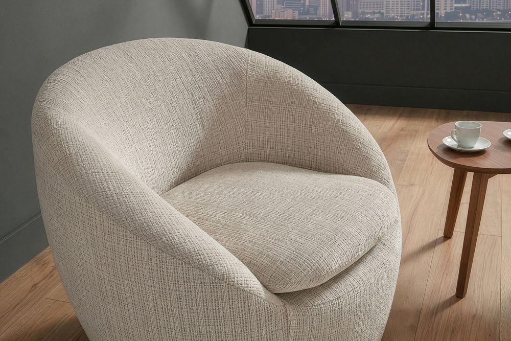 Drehbarer Design Sessel ALPINE beige Chenille Cremona 360° mit Armlehnen