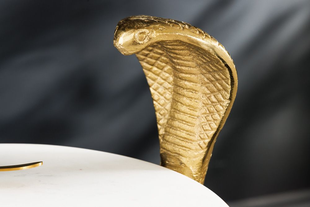 Runder Beistelltisch WILDLIFE COBRA 65cm gold weiß Marmor Schlangen-Skulptur handmade