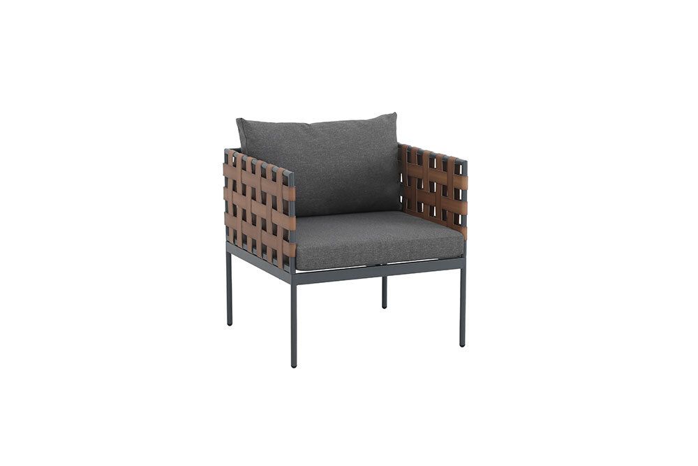 In- und Outdoor Lounge-Sessel UNIQUE 70cm schwarz braun grau Aluminium inkl. Kissen
