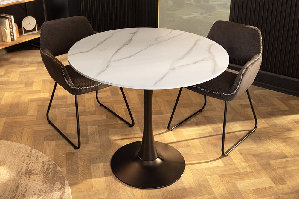 Runder Esstisch LYON 80cm weiß Marmor Keramik Bistrotisch schwarzer Säulenfuß » Jetzt kaufen