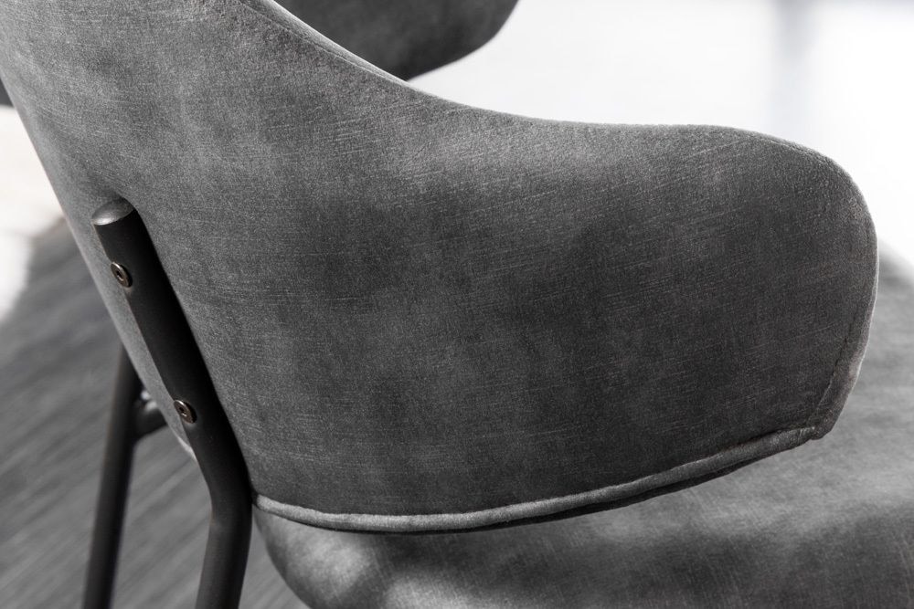 Design Stuhl VOGUE grau Samt schwarze Metallbeine