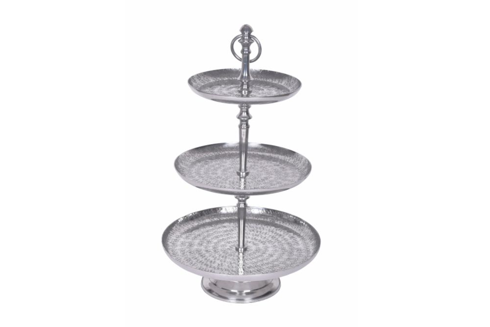 Elegante Etagere ORIENT 65cm silber im Wild Hammerschlag Design mit drei Etagen