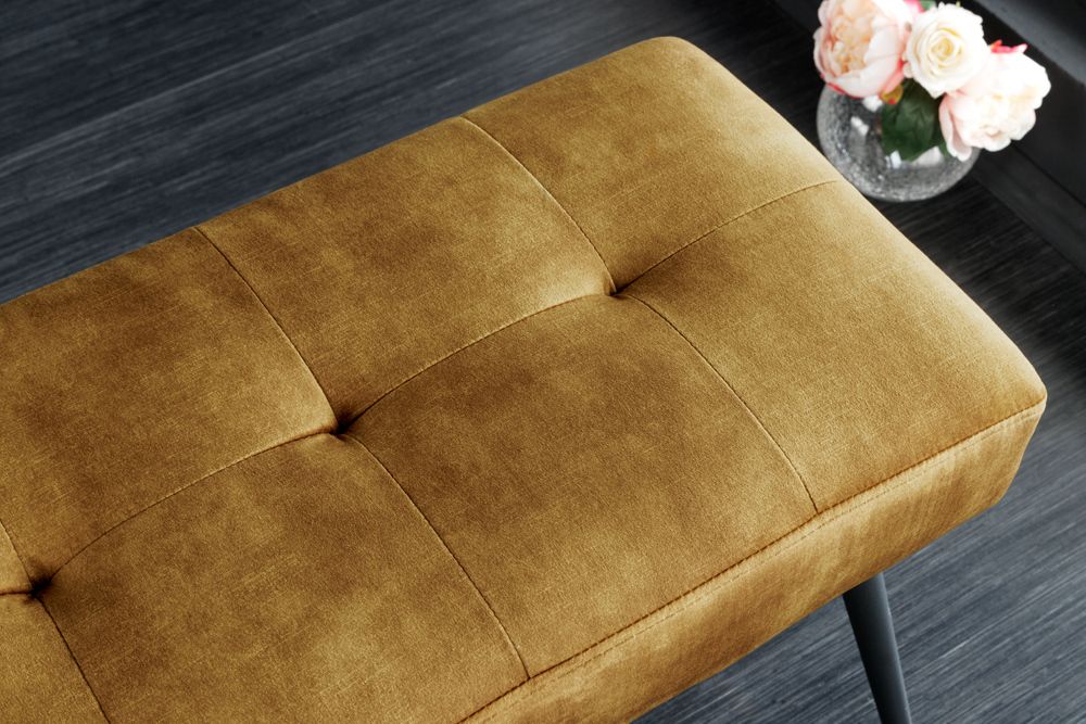 Design Sitzbank BOUTIQUE 100cm senfgelb Samt Metallbeine schwarz