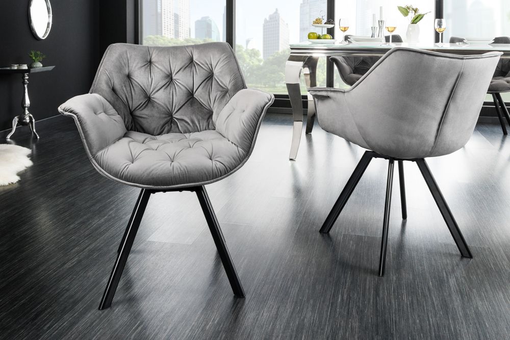 Drehbarer Stuhl THE DUTCH COMFORT Samt grau mit Armlehnen Modern Design