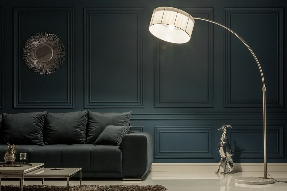 Design Bogenlampe EXTENSO 230cm weiß Stehlampe mit weißem Marmorfuß