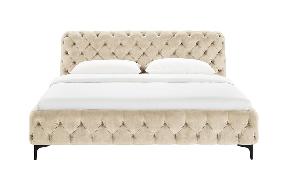 Design Bett MODERN BAROCK 180x200cm champagner Samt Chesterfield Doppelbett