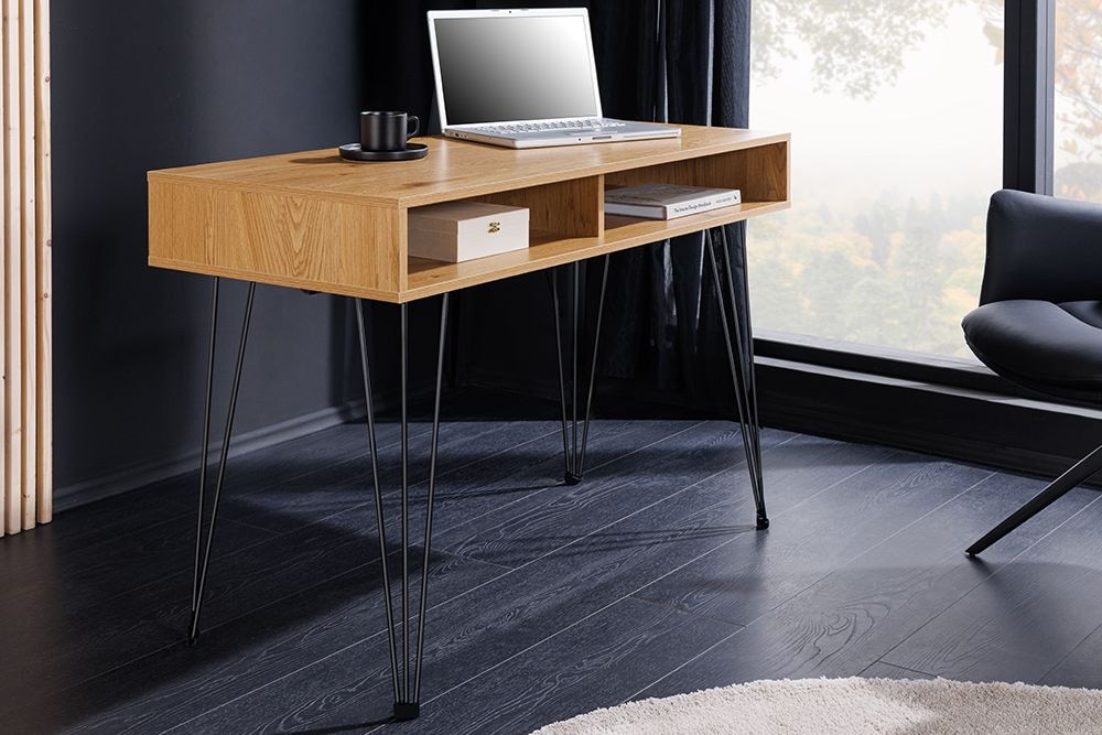 Industrial Schreibtisch STUDIO 110cm natur Eiche Laptoptisch Hairpin Legs Stauraum