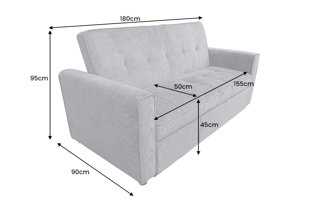 Ausziehbares Schlafsofa SMART 180cm grau Cord 2-Sitzer Couch mit Nosagfederung