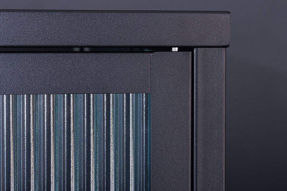 Modernes Sideboard AMSTERDAM 105cm schwarz gold Riffelglas Metall Vitrine Schrank