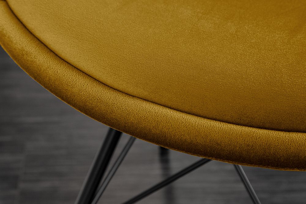 Design Stuhl SCANDINAVIA MEISTERSTÜCK senfgelb Samt schwarze Metallbeine
