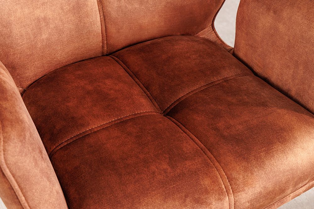 Drehbarer Design Stuhl CONCORD rost braun Samt Taschenfederkern Metallgestell braun