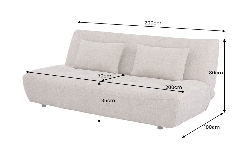 Modernes Schlafsofa ELYPSE 200cm greige Chenille 3-Sitzer Couch inkl. Kissen