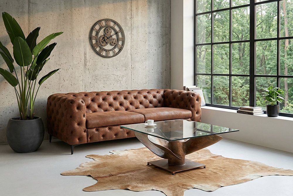 Maritimer Couchtisch OCEAN L 85cm antik kupfer mit Schiffsschraube und Glasplatte
