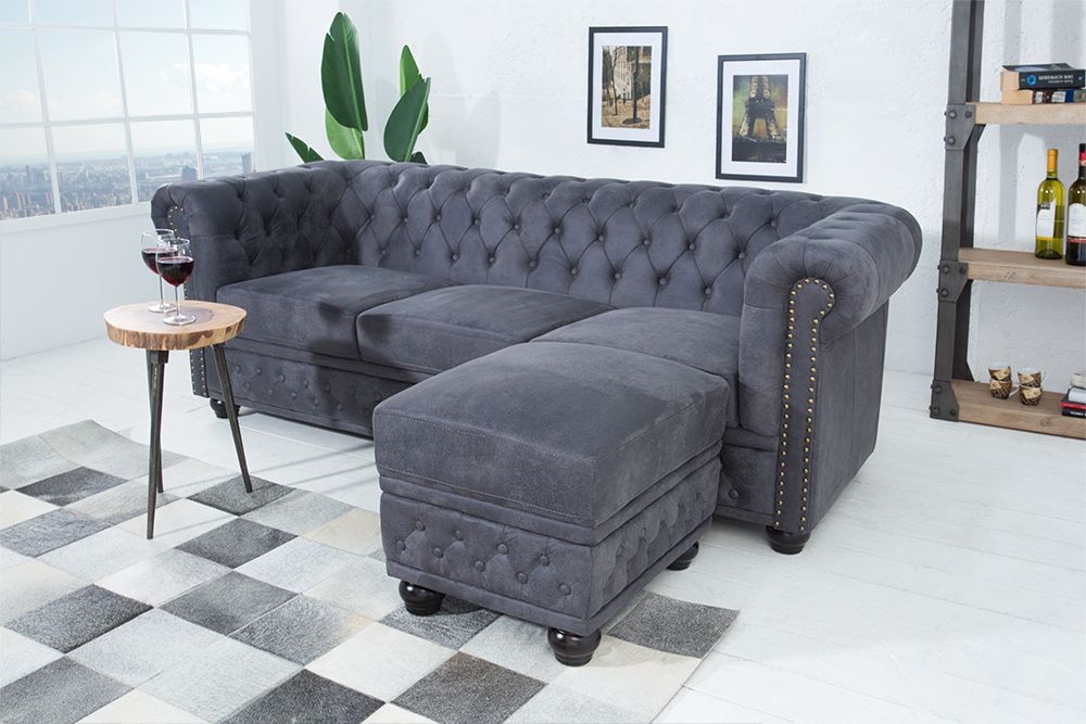 Design 3er Sofa CHESTERFIELD 200cm antik grau Federkern 3-Sitzer Loungesofa