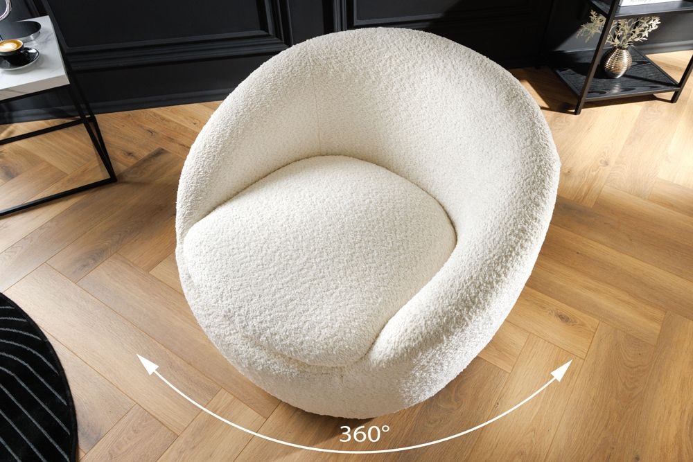 Drehbarer Design Sessel ALPINE beige Bouclé 360° mit Armlehnen