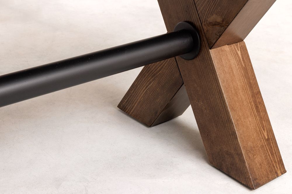 Industrial Bank GOLIATH 180cm natur Pinienholz X-Gestell schwarz Metall