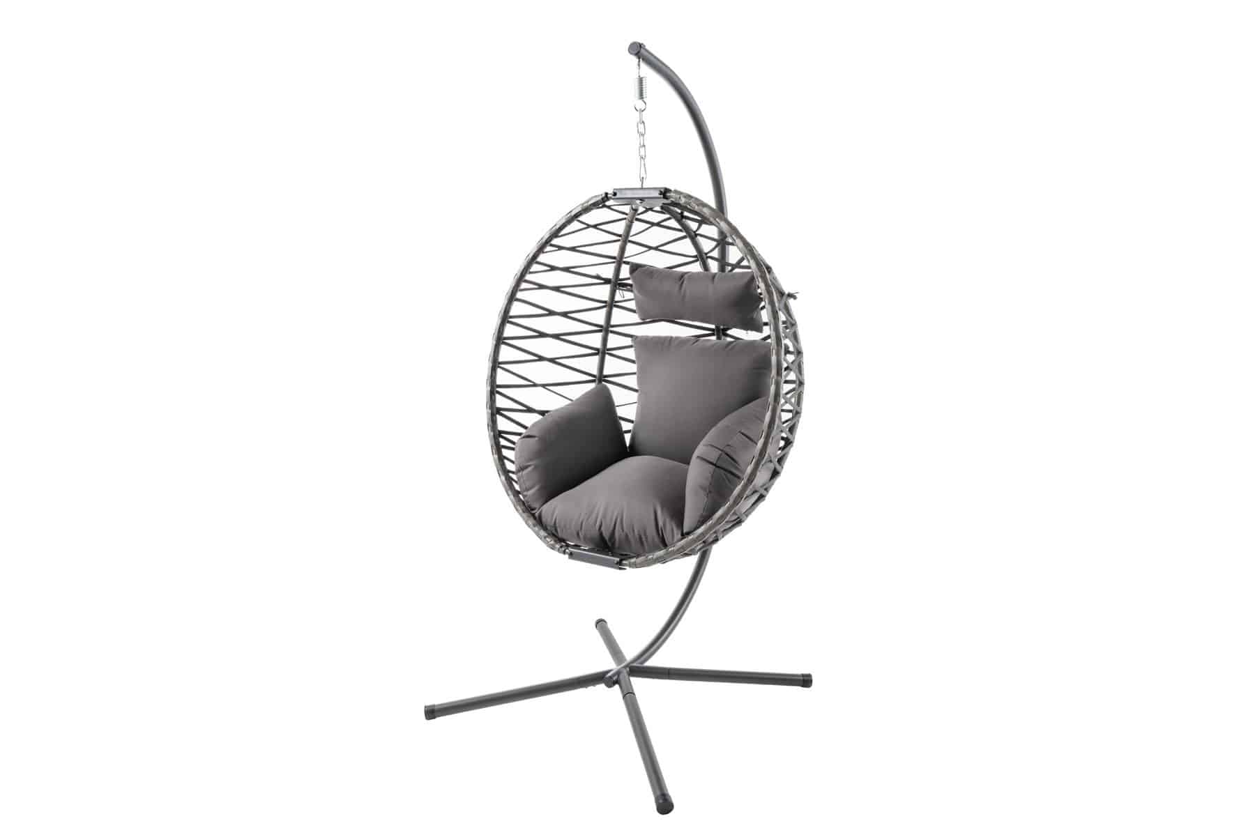 In- und Outdoor Hängesessel IBIZA anthrazit Rattan mit Gestell wetterfest inkl. Kissen