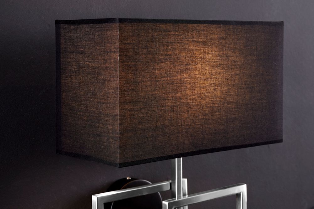 Moderne Wandleuchte ATLANTIS 44cm silber Stoffschirm schwarz Lampe