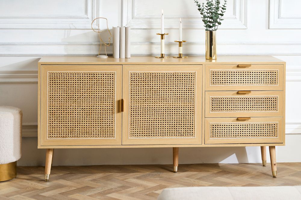 Design Sideboard VIENNA 155cm Wiener Geflecht Rattan Kommode mit Schubladen