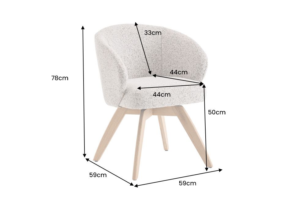 Drehbarer Stuhl WALKÜRE beige natur Eichenholz mit Taschenfederkern und Armlehne